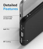 iPhone SE 2022 5G / SE 2020 / 8 Case | Air-S - Close-up of black phone case highlighting lanyard holes, TPU material, and SF coating.