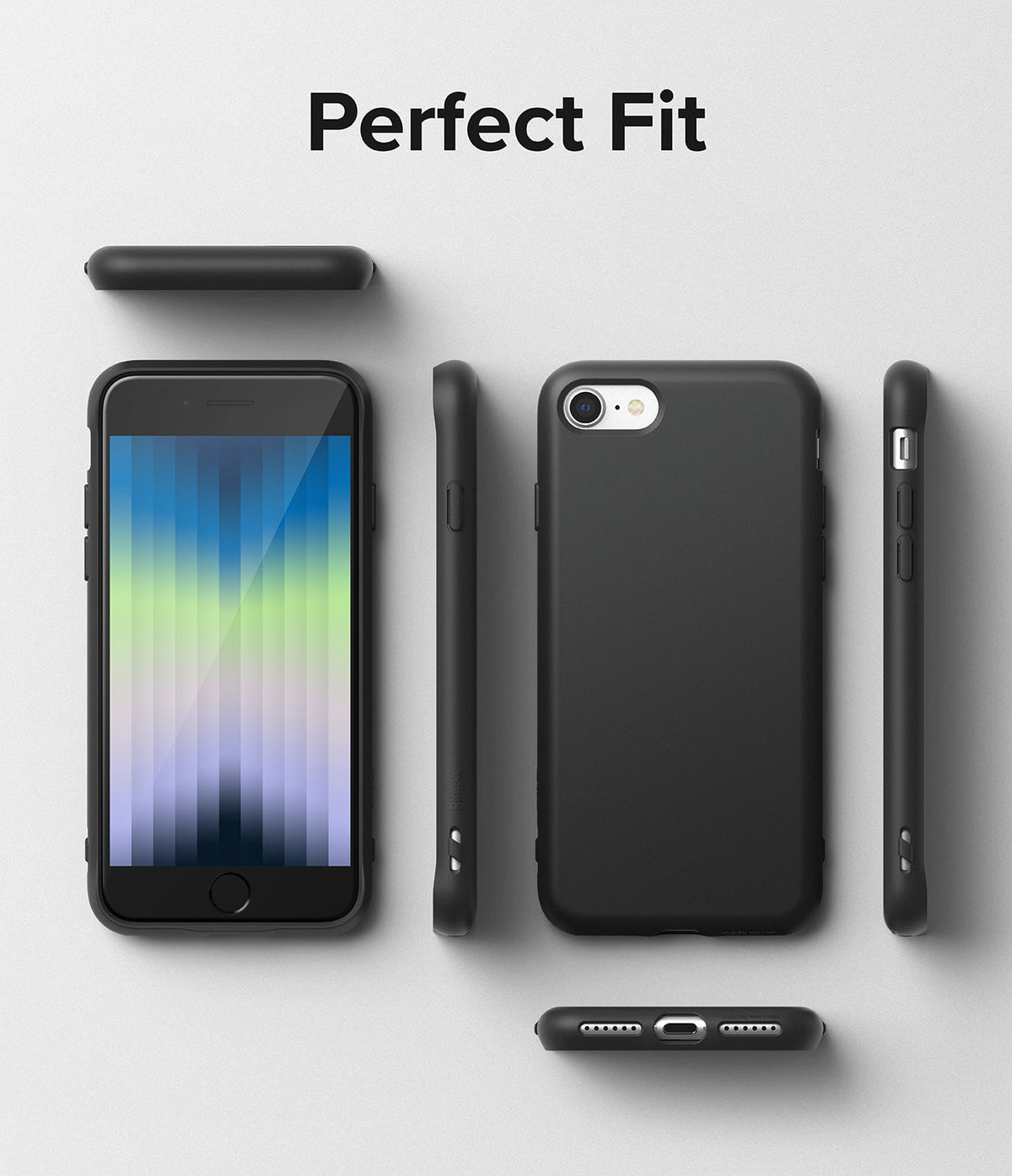 iPhone SE 2022 5G / SE 2020 / 8 Case | Air-S - Matte black phone case shown from multiple angles on a light background.