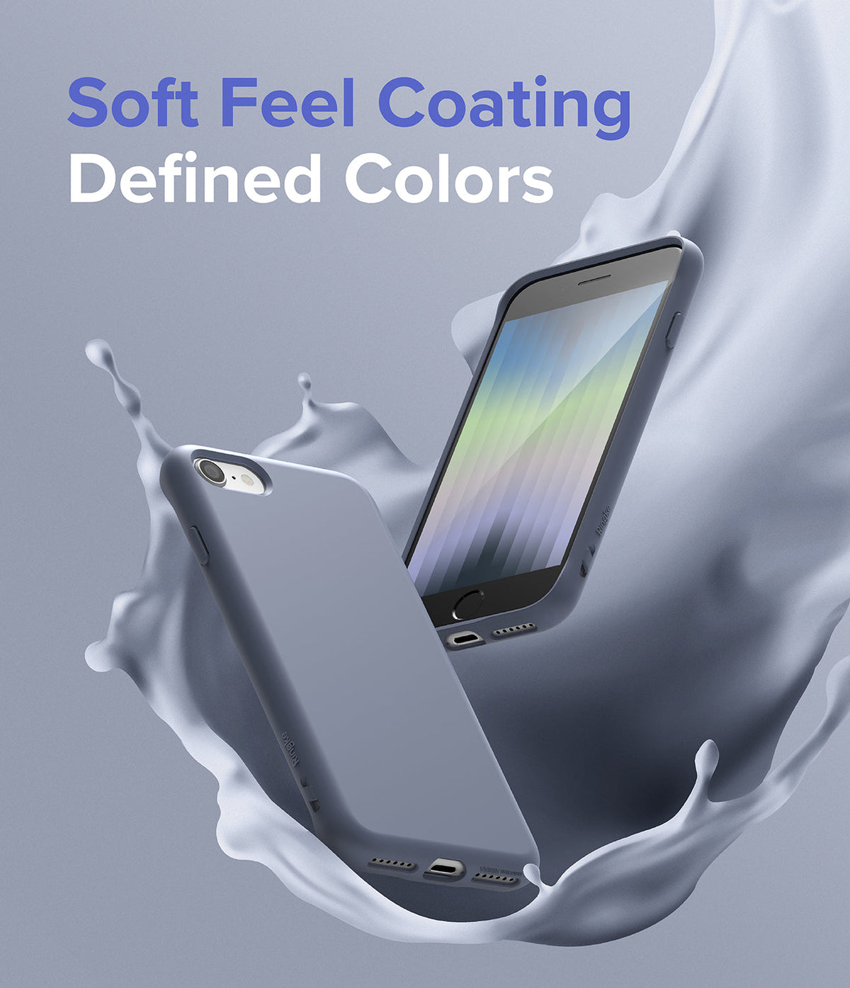 iPhone SE 2022 5G / SE 2020 / 8 Case | Air-S - Two grey phone cases floating amidst a dynamic, light grey liquid splash.