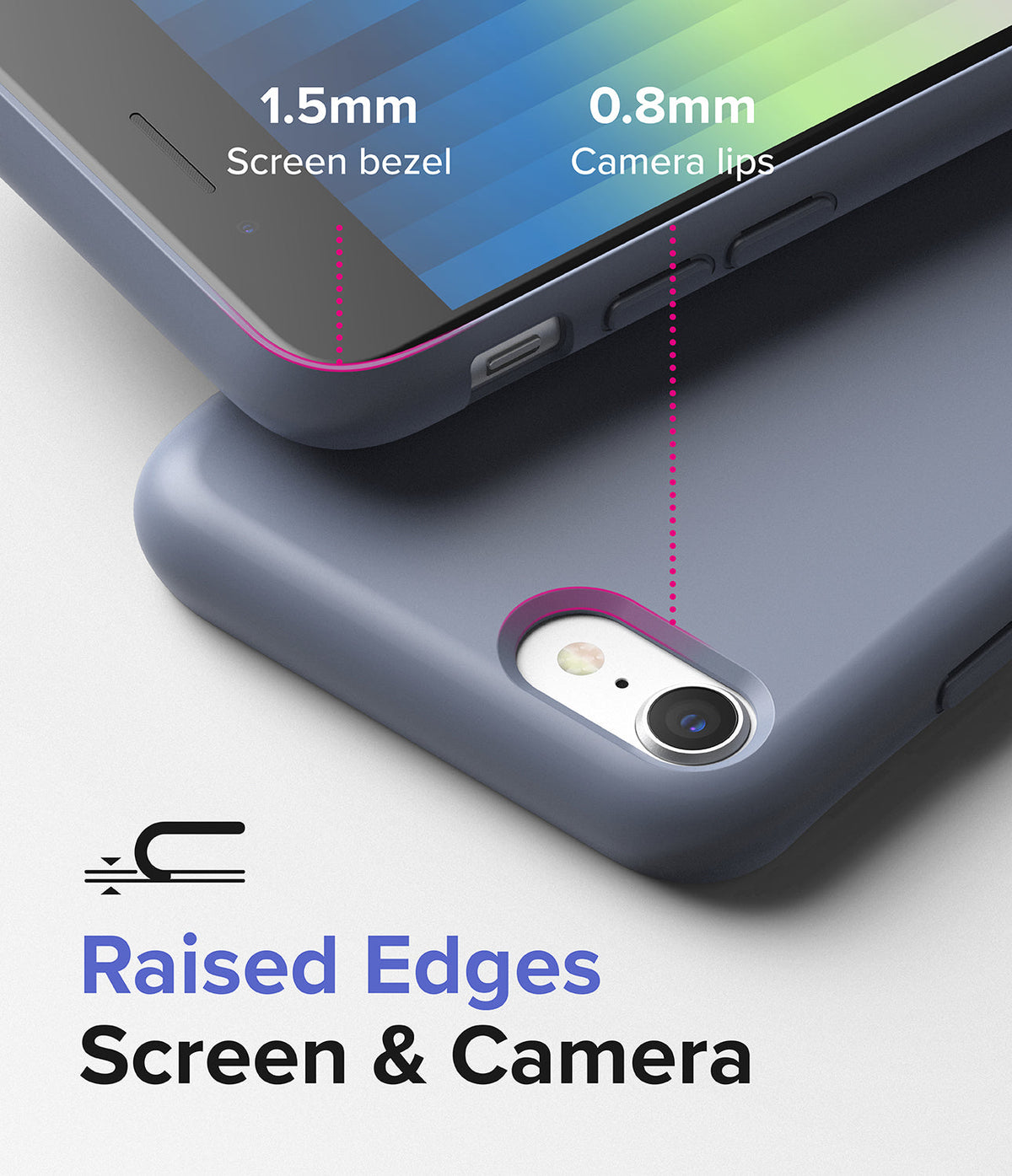 iPhone SE 2022 5G / SE 2020 / 8 Case | Air-S - Close-up of phone case showing 1.5mm screen bezel and 0.8mm camera lips.