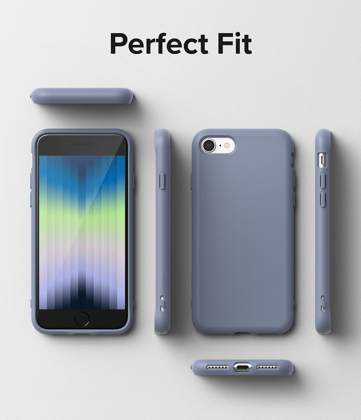 iPhone SE 2022 5G / SE 2020 / 8 Case | Air-S - Blue phone case shown from multiple angles on a white background.