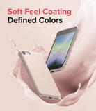iPhone SE 2022 5G / SE 2020 / 8 Case | Air-S - Two beige phone cases floating amidst a splash of soft pink liquid.