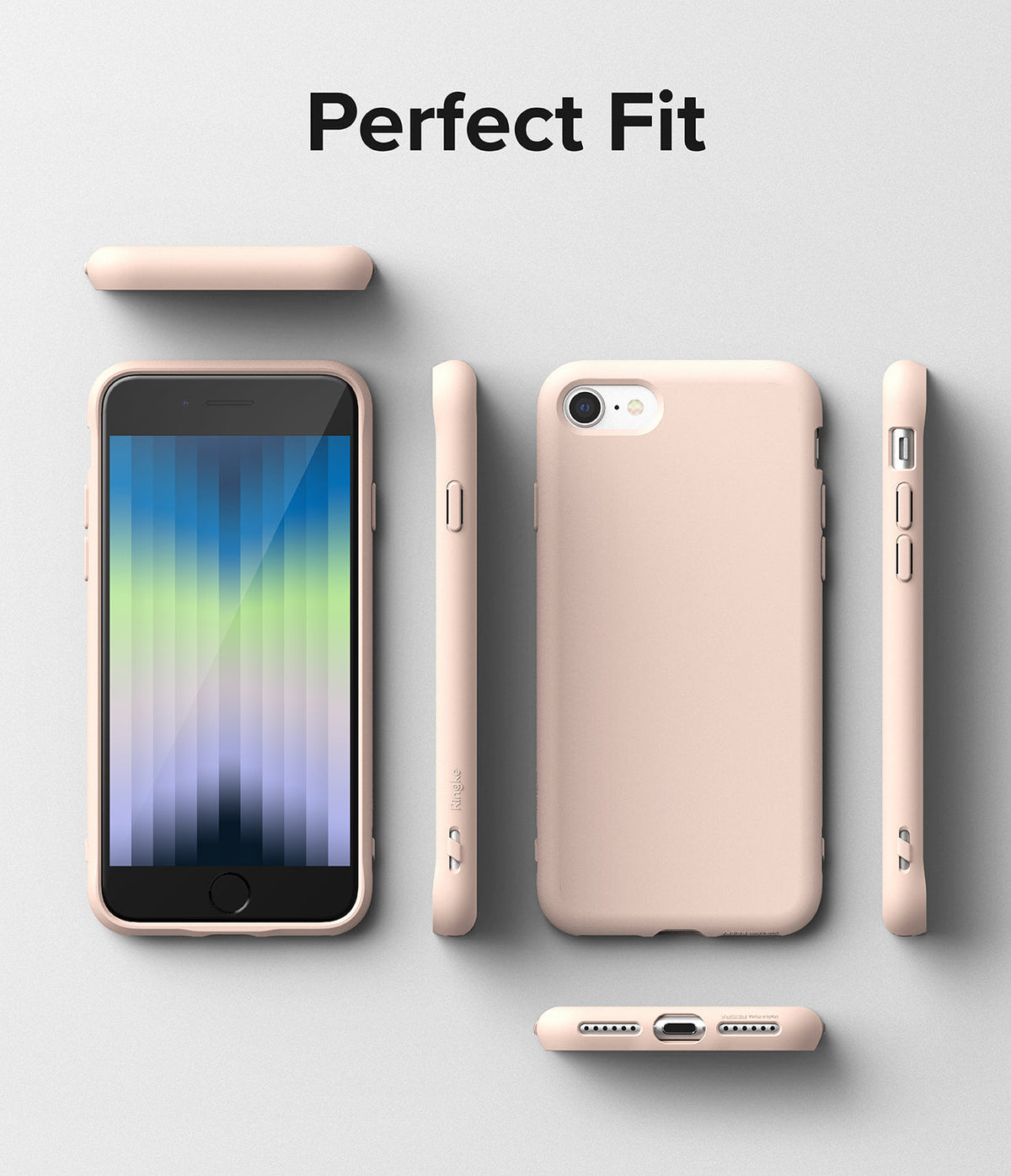 iPhone SE 2022 5G / SE 2020 / 8 Case | Air-S - Multiple views of a light pink phone case showing front, back, and sides.