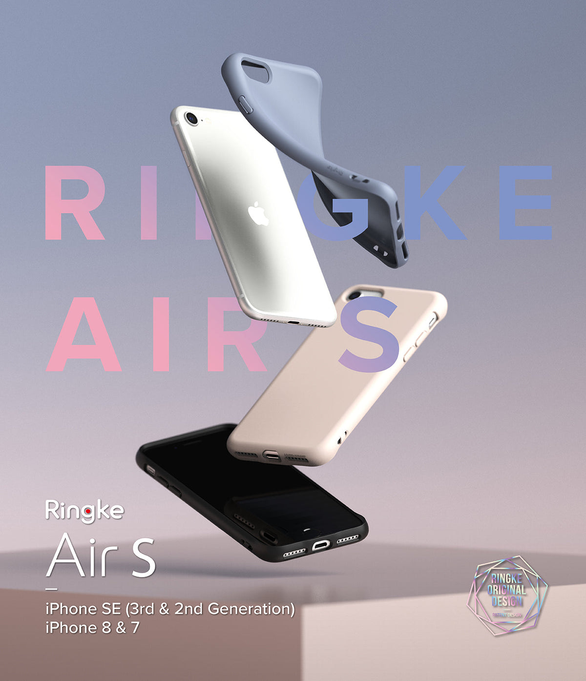 iPhone SE 2022 5G / SE 2020 / 8 Case | Air-S - Floating iPhone and colorful protective cases against a gradient background.