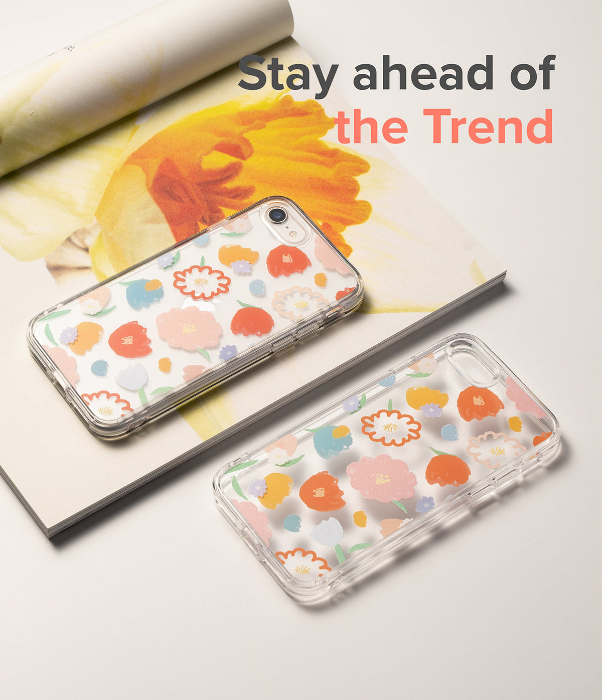 iPhone SE 2022 5G / SE 2020 / 8 / 7 Case | Fusion Edge Design - Two clear phone cases with colorful floral patterns.