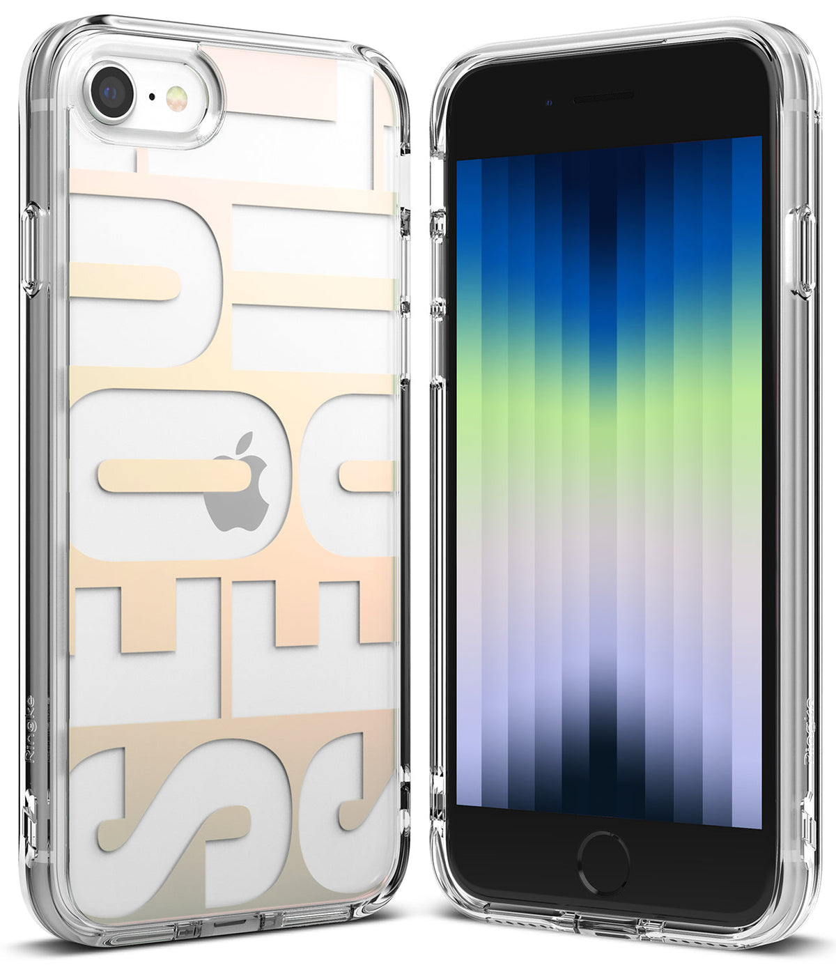 iPhone SE 2022 5G / SE 2020 / 8 / 7 Case | Fusion Edge Design - iPhone SE 2022 5G / SE 2020 / 8 / 7 Case - Clear phone case with Seoul typography design shown from front and back.