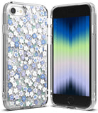 iPhone SE 2022 5G / SE 2020 / 8 / 7 Case | Fusion Edge Design - Clear phone case with blue and white floral pattern.