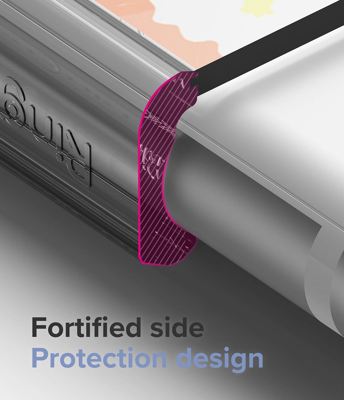 iPhone SE 2022 5G / SE 2020 / 8 / 7 Case | Fusion Edge Design - Close-up of a phone case edge with a highlighted purple cross-section.
