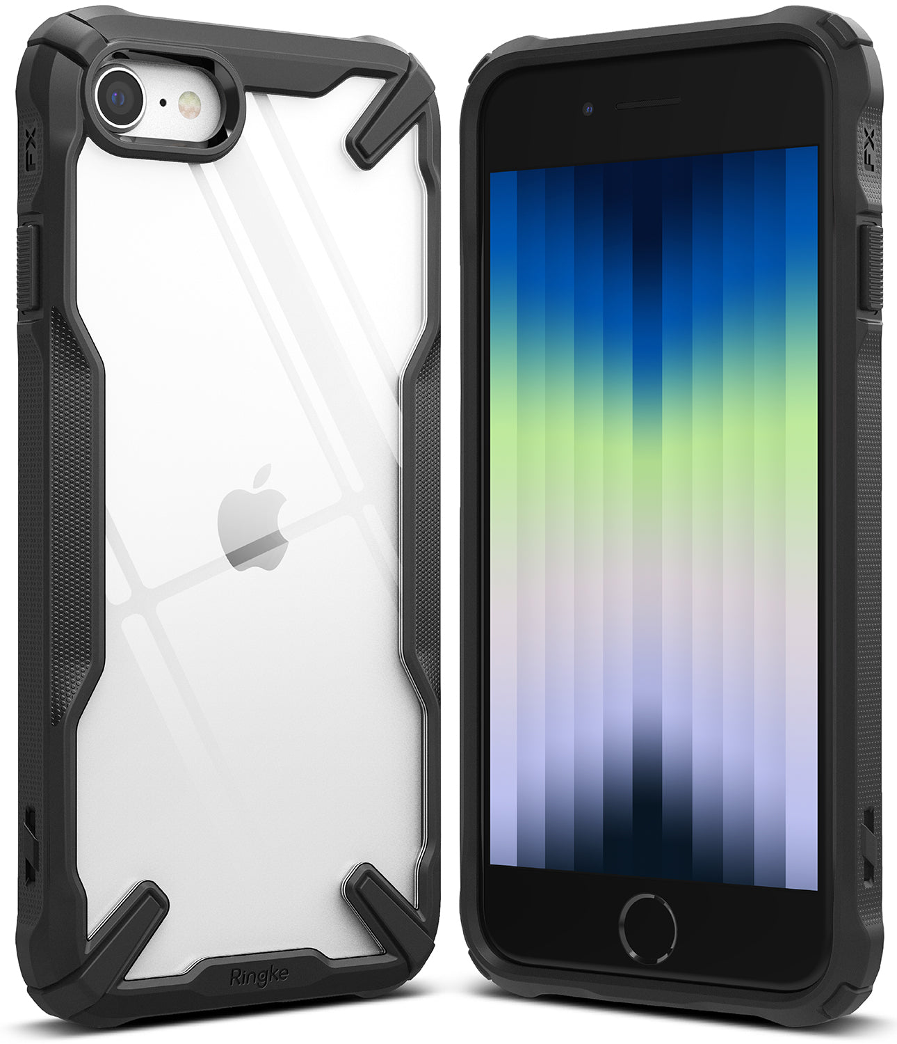 iPhone SE 2022 5G / SE 2020 / 8 Case | (New) Fusion-X - Black rugged protective case with clear back on an iPhone.