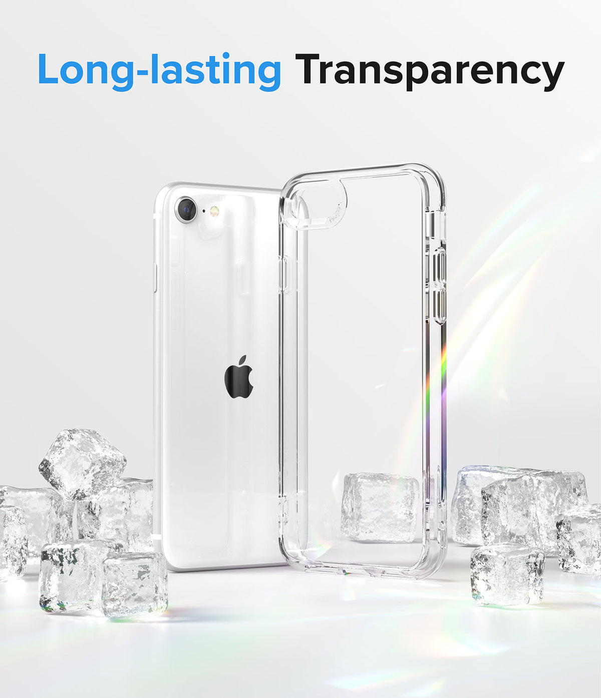 iPhone SE 2022 5G / SE 2020 / 8 / 7 Case | Fusion Edge - Clear phone case and white iPhone surrounded by ice cubes.