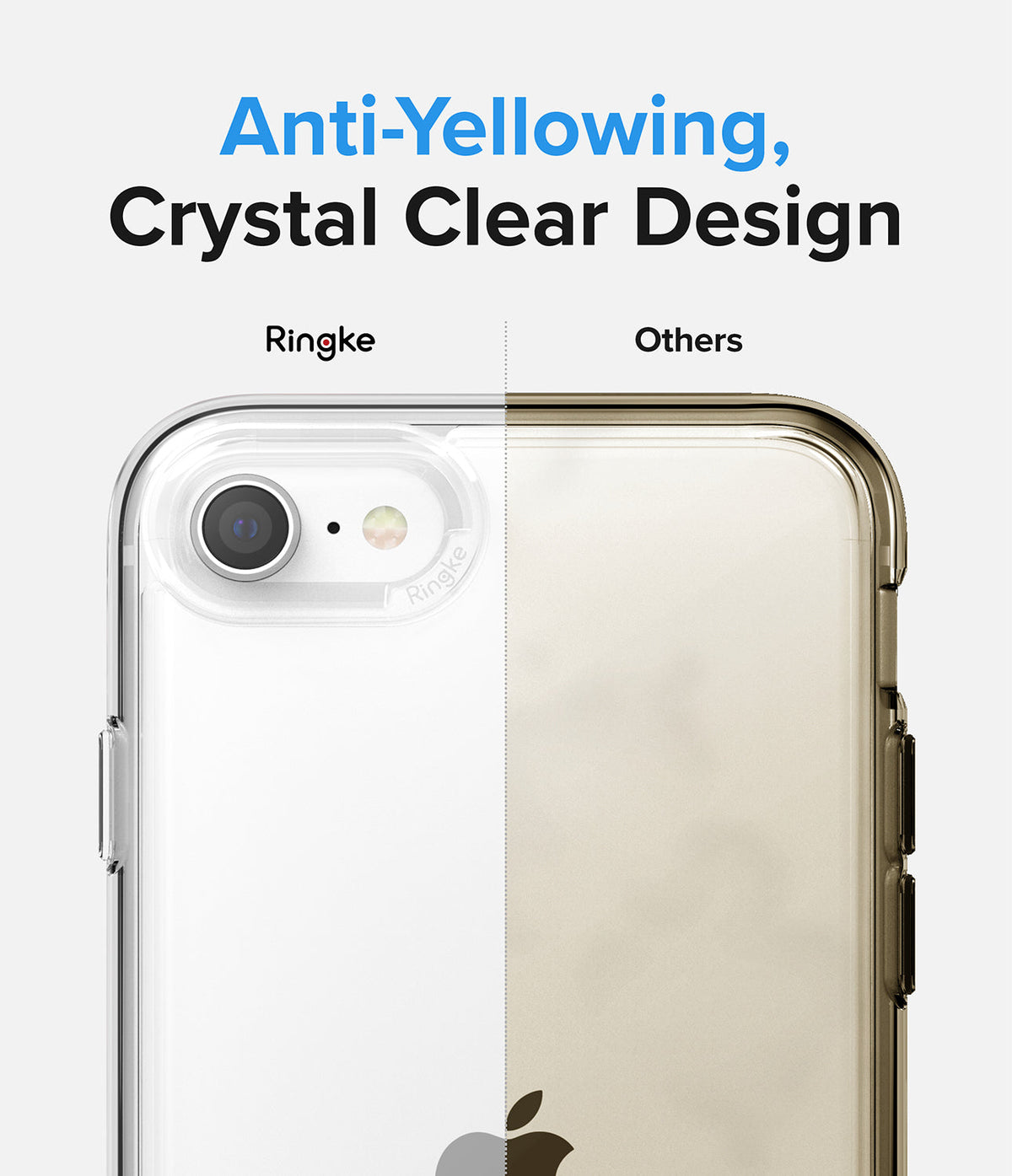 iPhone SE 2022 5G / SE 2020 / 8 Case | Fusion - Comparison showing a clear Ringke case versus a yellowed competitor case.