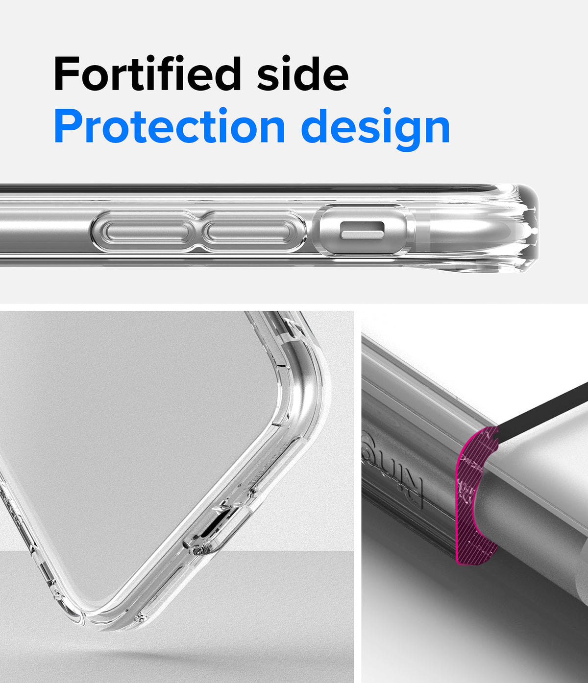 iPhone SE 2022 5G / SE 2020 / 8 / 7 Case | Fusion Edge - Clear phone case showing reinforced side buttons and corner protection.