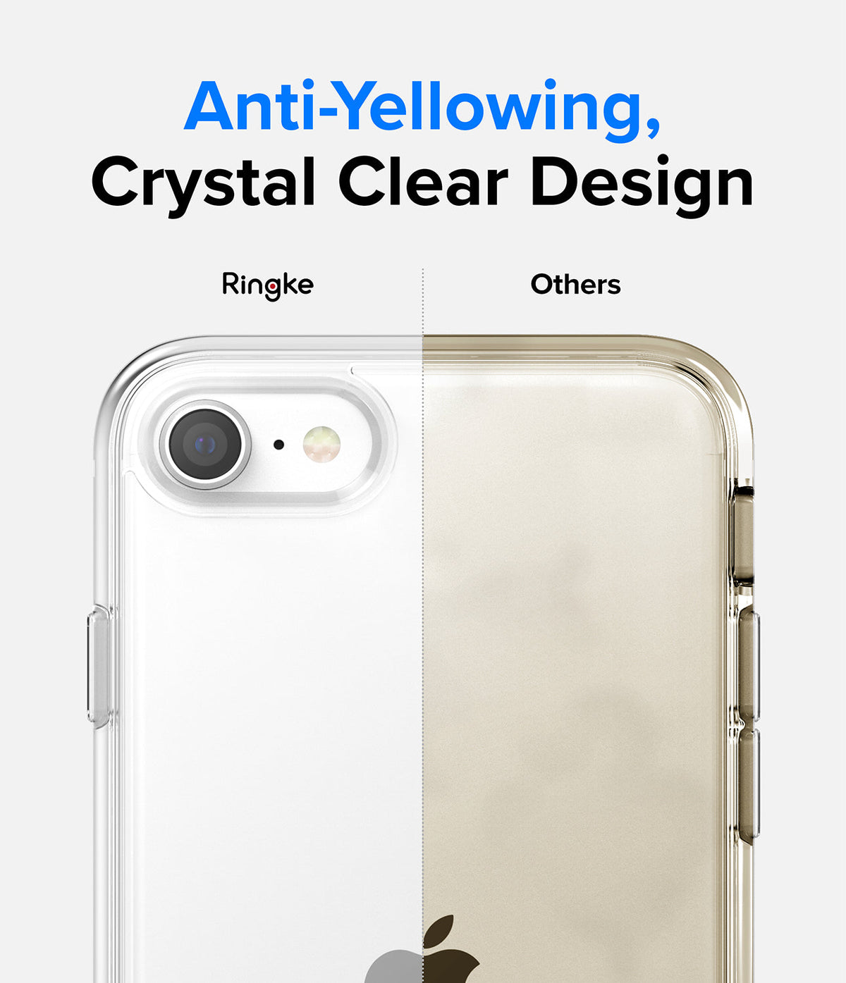 iPhone SE 2022 5G / SE 2020 / 8 / 7 Case | Fusion Edge - Comparison showing a clear Ringke case versus a yellowed case.