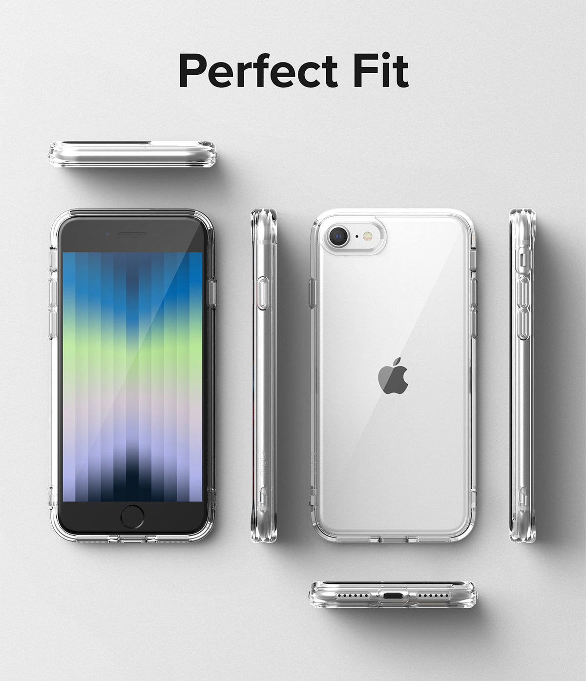 iPhone SE 2022 5G / SE 2020 / 8 / 7 Case | Fusion Edge - Clear protective phone case shown from front, back, and sides.