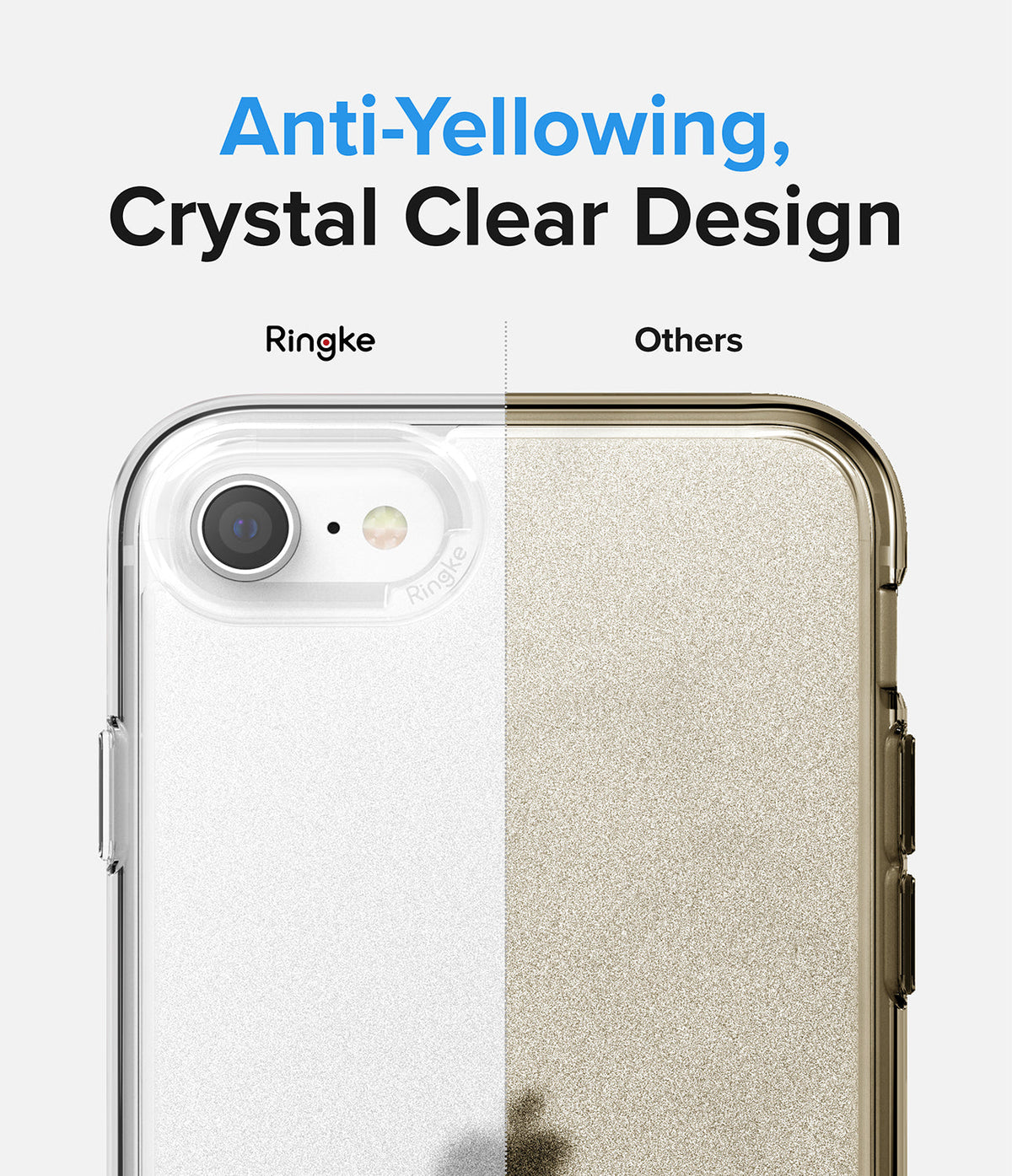 iPhone SE 2022 5G / SE 2020 / 8 / 7 Case | Fusion Edge - Comparison of clear Ringke case vs yellowed competitor case.