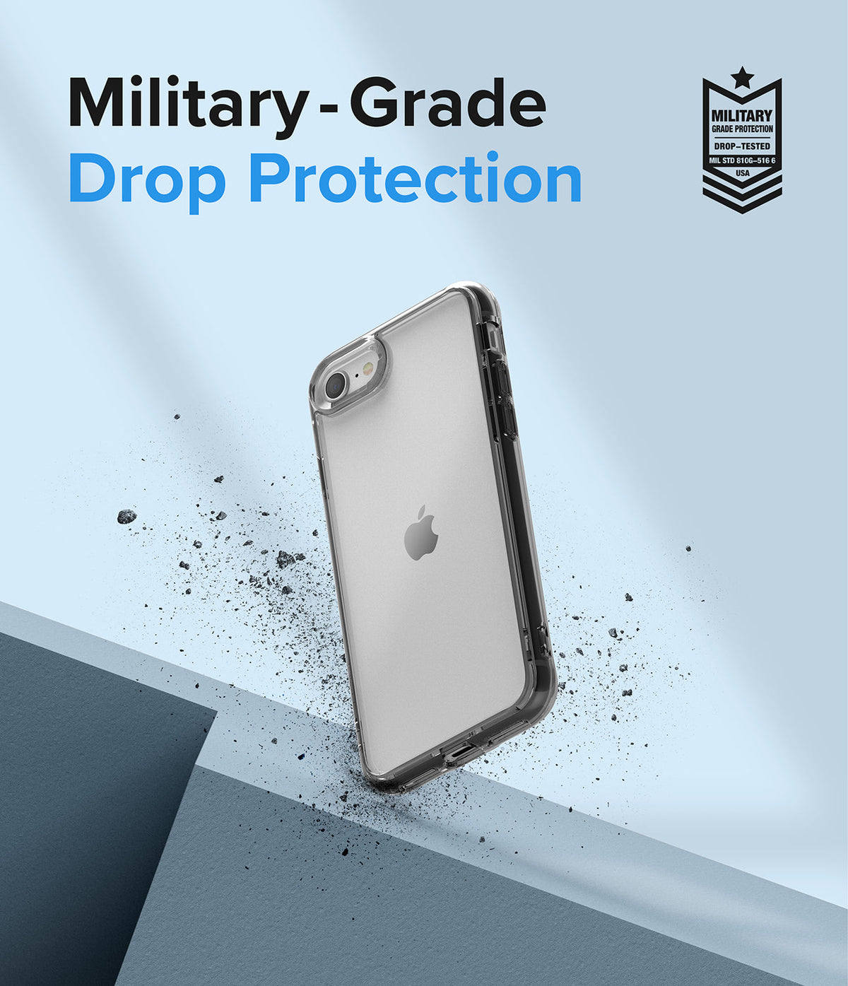iPhone SE 2022 5G / SE 2020 / 8 Case | Fusion - Clear protective phone case floating above a surface with debris.