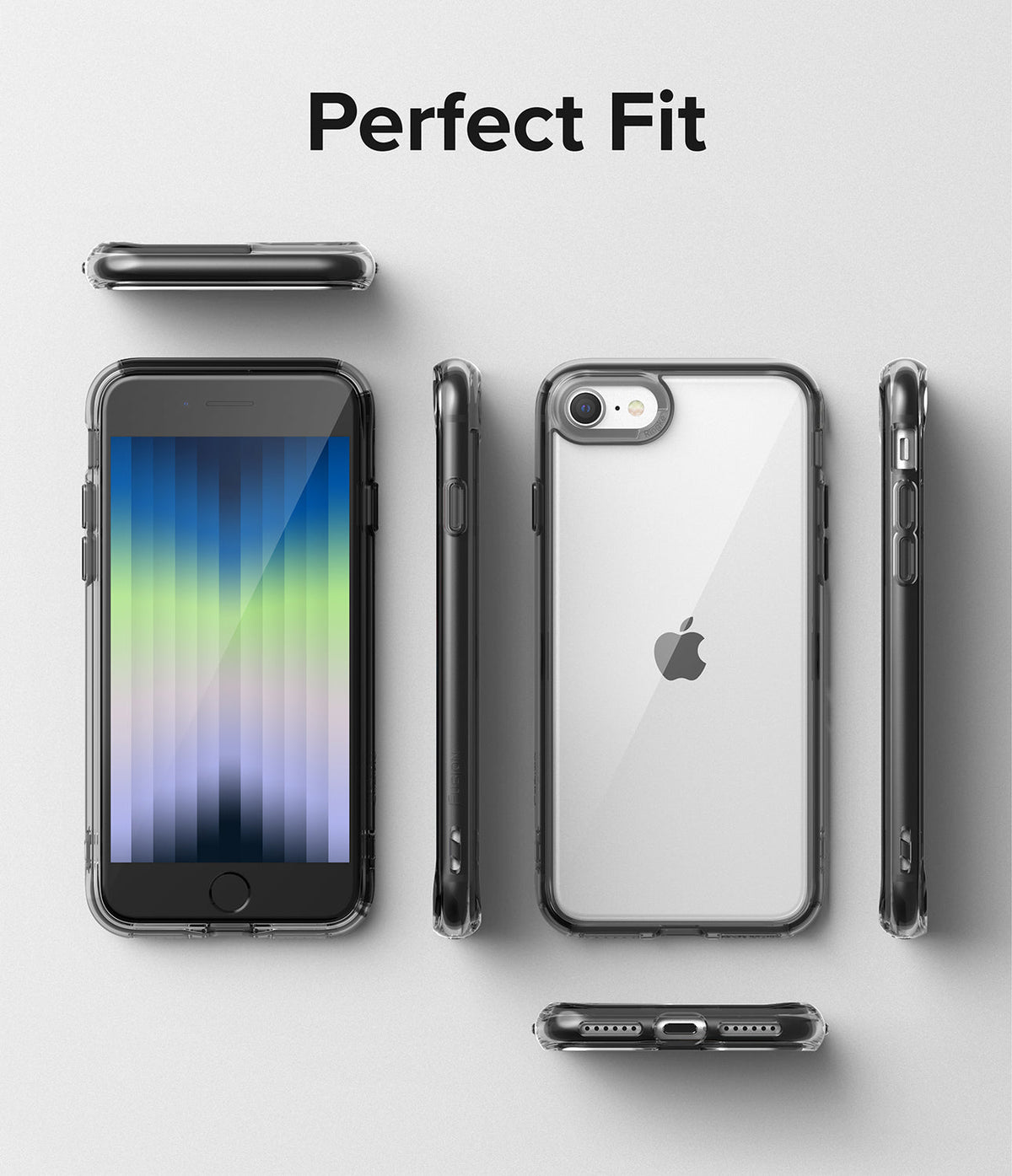 iPhone SE 2022 5G / SE 2020 / 8 Case | Fusion - Clear protective phone case shown from multiple angles on a white background.
