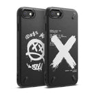 iPhone SE 2022 5G / SE 2020 / 8 / 7 Case | Onyx Design - Two black phone cases with white graffiti-style graphics and text.