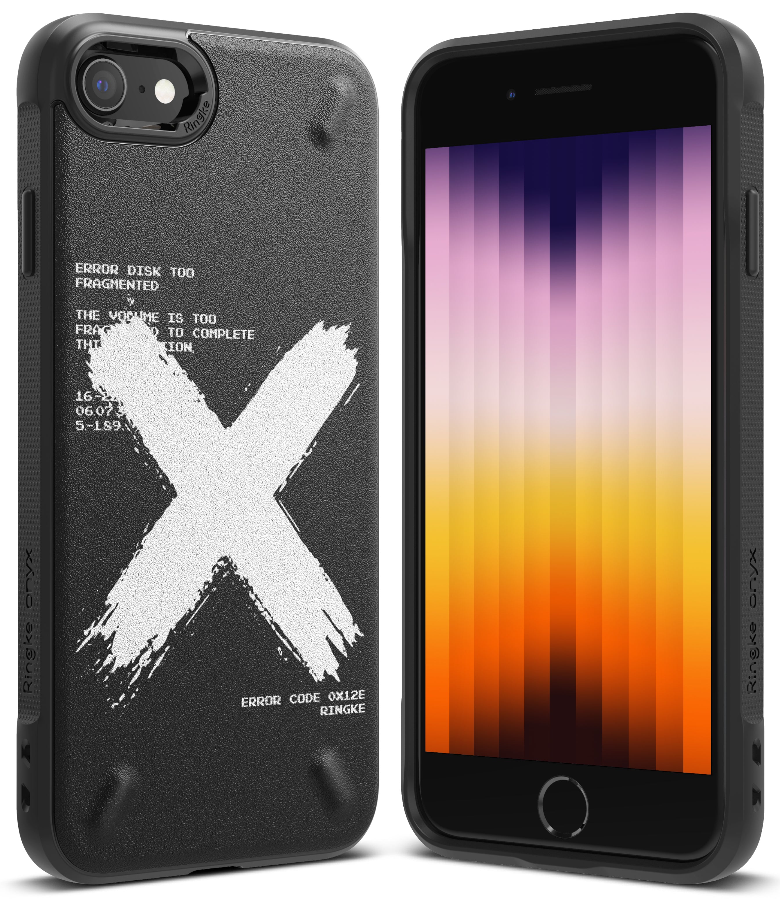 iPhone SE 2022 5G / SE 2020 / 8 / 7 Case | Onyx Design - Black phone case with white X graphic and error text.