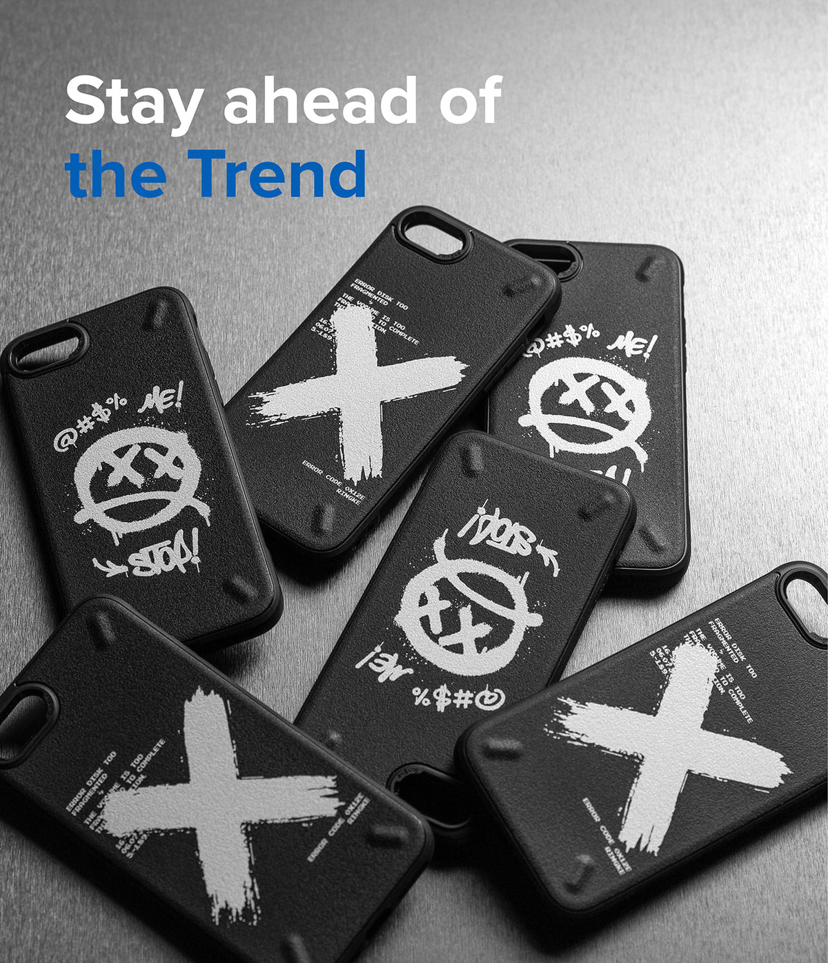 iPhone SE 2022 5G / SE 2020 / 8 / 7 Case | Onyx Design - Six black phone cases with white graffiti-style X and face designs.