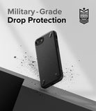 iPhone SE 2022 5G / SE 2020 / 8 / 7 Case | Onyx - Black protective phone case floating amidst debris with military-grade drop protection text.