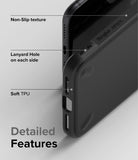iPhone SE 2022 5G / SE 2020 / 8 / 7 Case | Onyx - Close-up of black phone case highlighting non-slip texture, lanyard holes, and soft TPU.