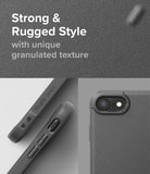 iPhone SE 2022 5G / SE 2020 / 8 / 7 Case | Onyx - Close-up of a dark gray, textured phone case showing side buttons and camera cutout.