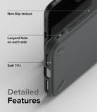 iPhone SE 2022 5G / SE 2020 / 8 / 7 Case | Onyx - Close-up of black phone case showing non-slip texture, lanyard holes, and TPU.