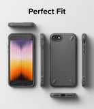 iPhone SE 2022 5G / SE 2020 / 8 / 7 Case | Onyx - Matte gray phone case shown from multiple angles with a phone inside.