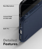 iPhone SE 2022 5G / SE 2020 / 8 / 7 Case | Onyx - Close-up of blue phone case showing non-slip texture, lanyard holes, and TPU.