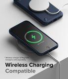 iPhone SE 2022 5G / SE 2020 / 8 / 7 Case | Onyx - Navy blue phone case on a wireless charger showing charging status.