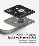 iPhone 17e / 16e | Camera Lens Frame Glass - Installation guide aligning a tempered glass lens protector onto a phone.