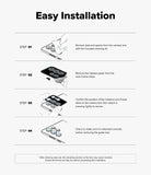 iPhone 17e / 16e | Camera Lens Frame Glass - iPhone 17e / 16e - Four-step illustrated guide for installing a camera lens frame glass protector on a smartphone.