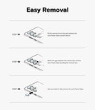 iPhone 17e / 16e | Camera Lens Frame Glass - iPhone 17e / 16e - Three-step diagram showing how to use a tool to remove the camera lens frame glass from a smartphone.