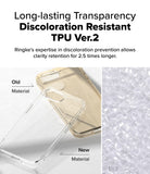 iPhone 17e Case | Fusion - Comparison of a yellowed old phone case and a clear new case made from TPU material pellets.