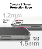 iPhone 17e Case | Fusion - Clear phone case showing 1.2mm camera lips and 1.5mm raised screen bezel for protection.