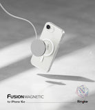 iPhone 16e Case | Fusion Magnetic - Clear phone case on an iPhone 16e being charged by a magnetic wireless charger.