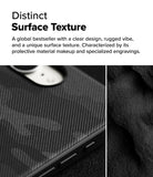 iPhone 16e Case | Onyx - Close-up of a black phone case with a textured, rugged pattern and a matte, grainy surface finish.