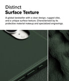 iPhone 16e Case | Onyx - Close-up of a dark green phone case with a textured, rugged surface and side buttons.