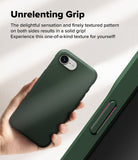 iPhone 16e Case | Onyx - A hand holding a dark green phone case with a textured side grip and smooth back panel.