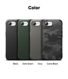 iPhone 16e Case | Onyx - Four iPhone 16e cases in black, dark green, gray, and camo black arranged side-by-side.