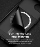 iPhone 16e Case | Onyx Magnetic - Black phone case with a peeling inner layer revealing a circular magnetic ring array.