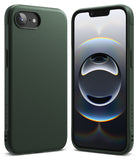 iPhone 16e Case | Onyx - Front and back views of a dark green textured phone case on an iPhone with a colorful abstract screen.