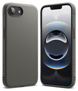 iPhone 16e Case | Onyx - Matte gray protective case shown from the back and front with a vibrant abstract screen wallpaper.