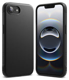 iPhone 16e Case | Onyx - Matte black protective phone case shown from the back and front with a vibrant abstract wallpaper.