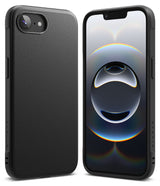 iPhone 16e Case | Onyx - Matte black protective phone case shown from the back and front with a vibrant abstract wallpaper.