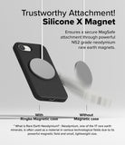 iPhone 16e Case | Silicone Magnetic - Comparison showing a magnetic charger attached to a phone case versus falling off.