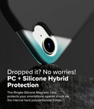 iPhone 16e Case | Silicone Magnetic - Close-up of a black silicone phone case resting on a rock, highlighting the internal frame.