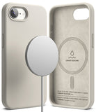 iPhone 16e Case | Silicone Magnetic - Beige silicone phone case with magnetic charger and suede-lined interior.