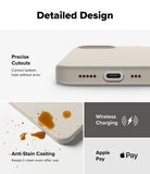 iPhone 16e Case | Silicone Magnetic - Close-up of phone case showing precise cutouts, anti-stain coating, and wireless charging.